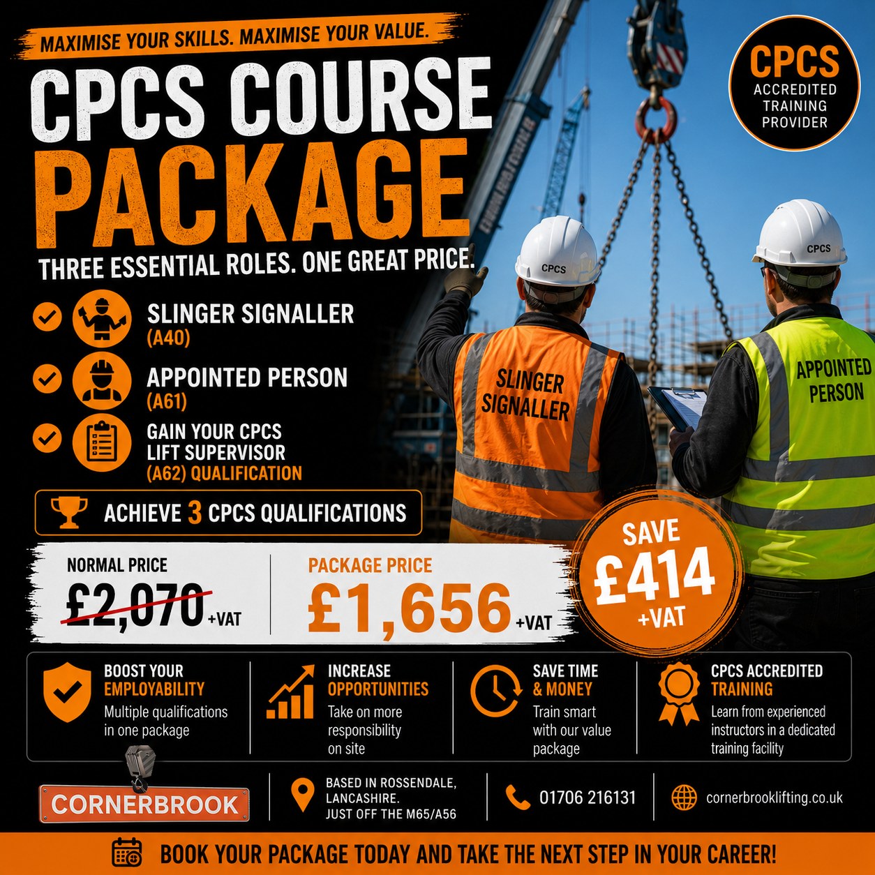 Cornerbrook Training Ltd Facebook ad: Save £414 + VAT on Your CPCS Training!