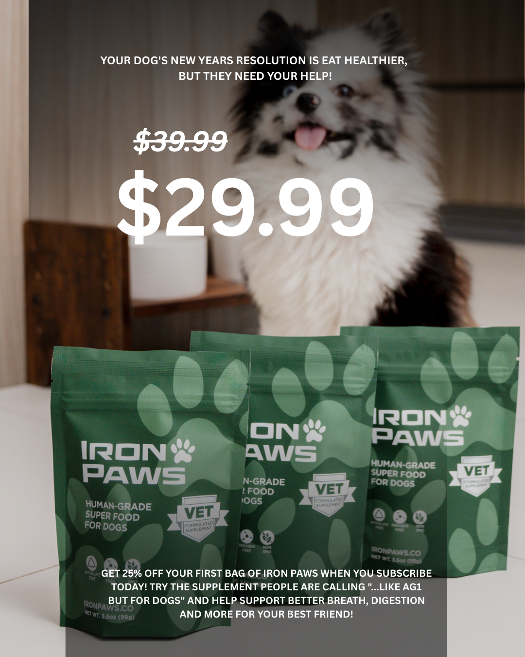 Iron Paws Facebook ad from Feb 25, 2026