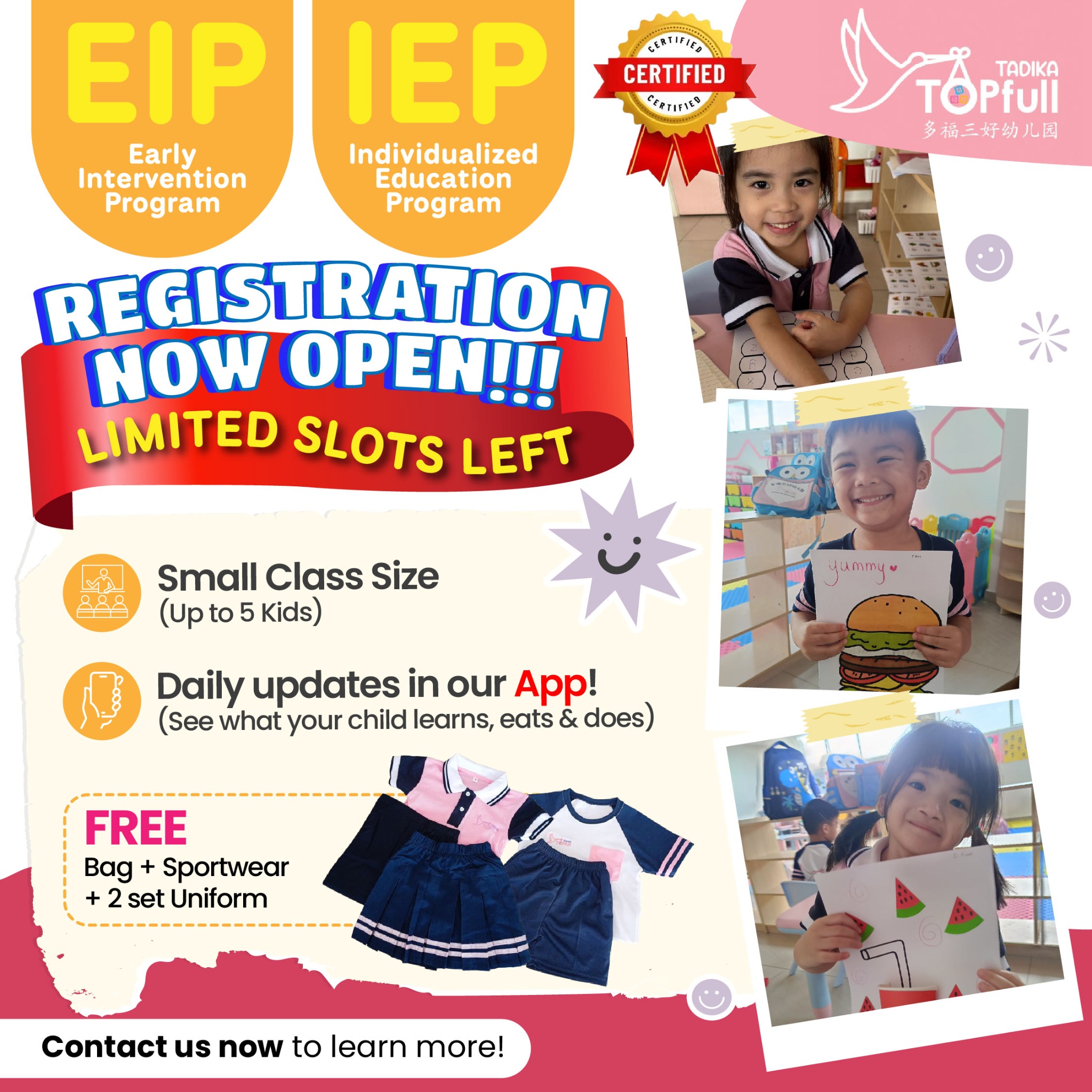 Tadika Top Full 多福三好幼儿园 Facebook ad: Does your child struggle to learn no matter…