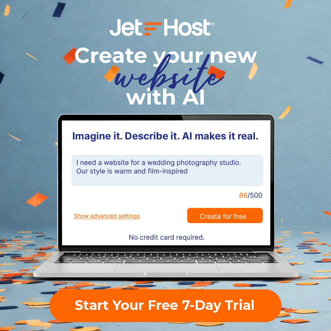 JetHost Facebook ad: Want a website without complicated setup?