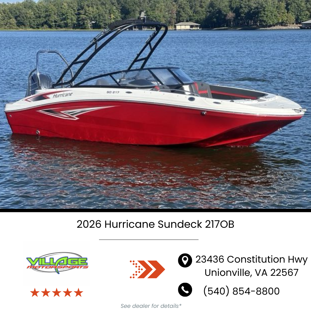 Village Motorsports VA Facebook ad: Explore versatile Hurricane deck boats available now at…