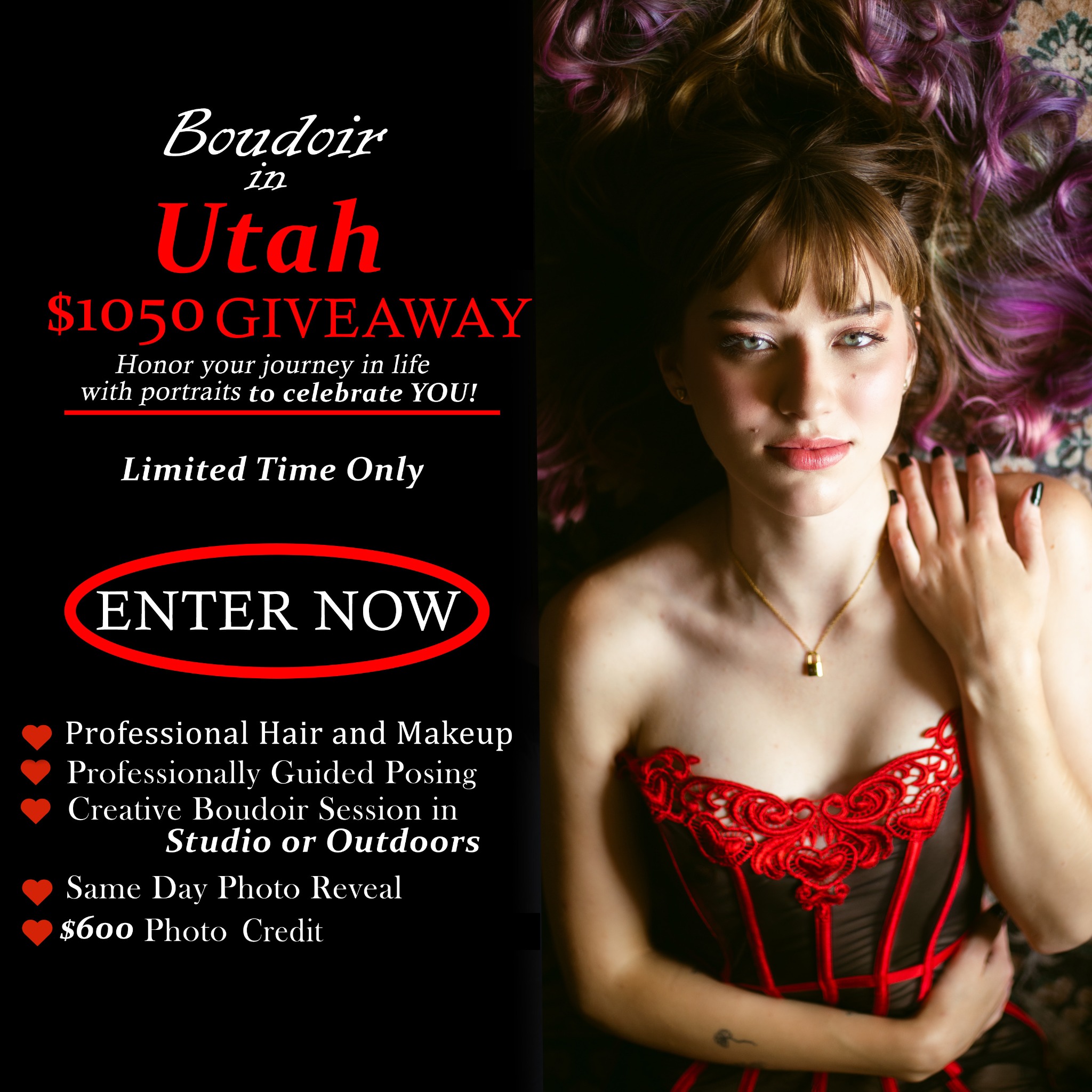 VP Empowerment Photography Facebook ad: Win the $1050 Boudoir Giveaway!