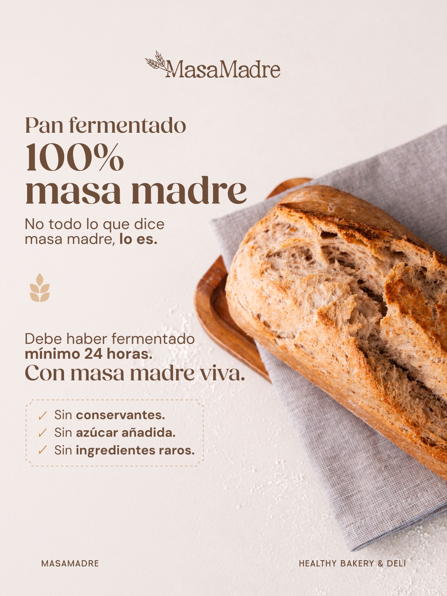 MasaMadre Sourdough Bakery & Deli Facebook ad: Pan fermentado 100% masa madre