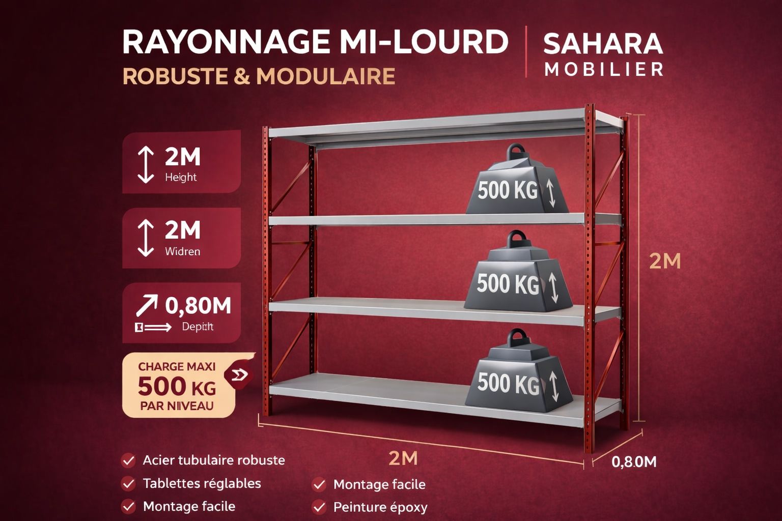 Sahara mobilier Facebook ad: Rayonnages mi-lourd