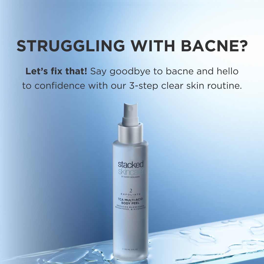 StackedSkincare Facebook ad: Conquer Bacne, One Step at a Time