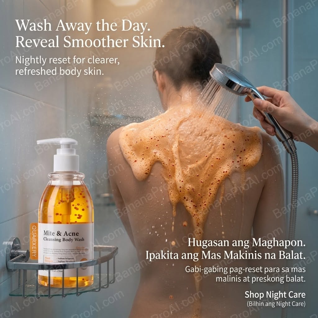 Quarxeryph2 Facebook ad: QUARXERY Antibacterial Mite & Acne Cleansing Body Wash