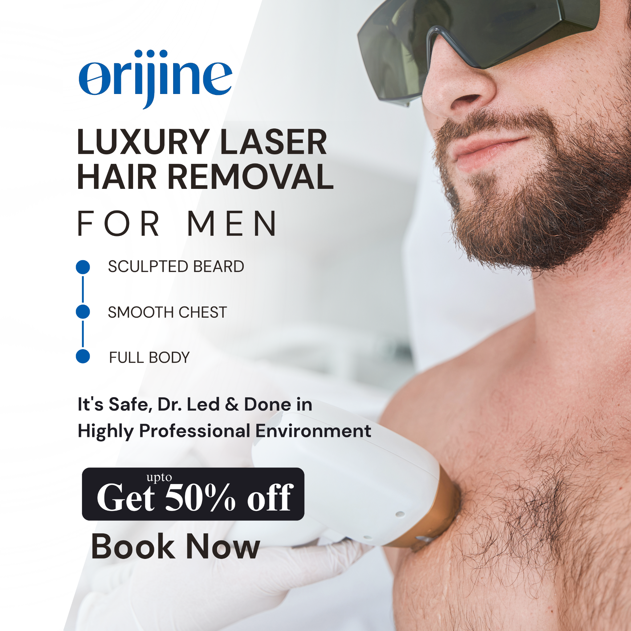 Orijine Facebook ad: Laser Hair Removal for Men, Up to 50% Off