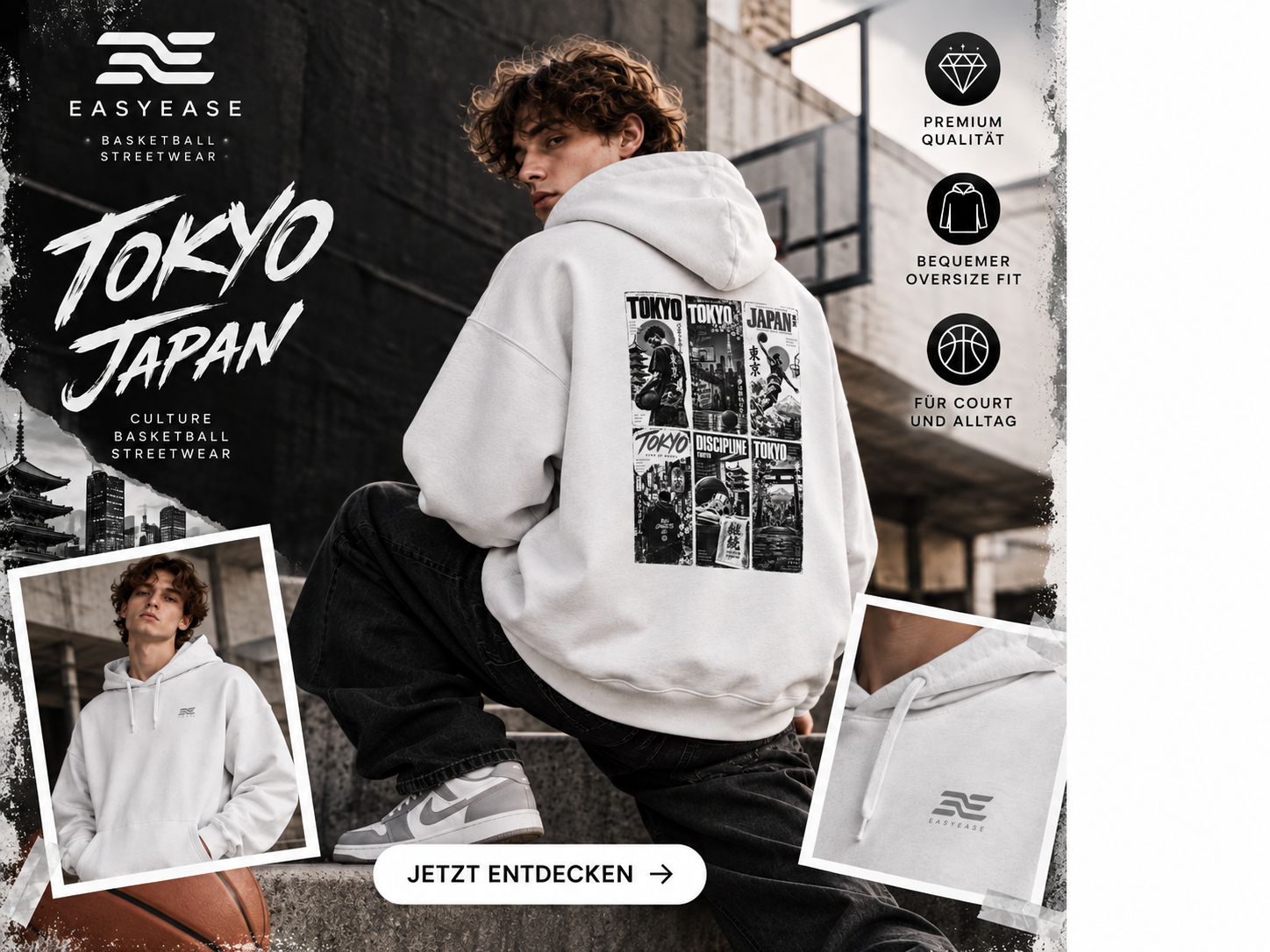 Easyease Facebook ad: Tokyo Hoodie, 49 € mit TOKYO49
