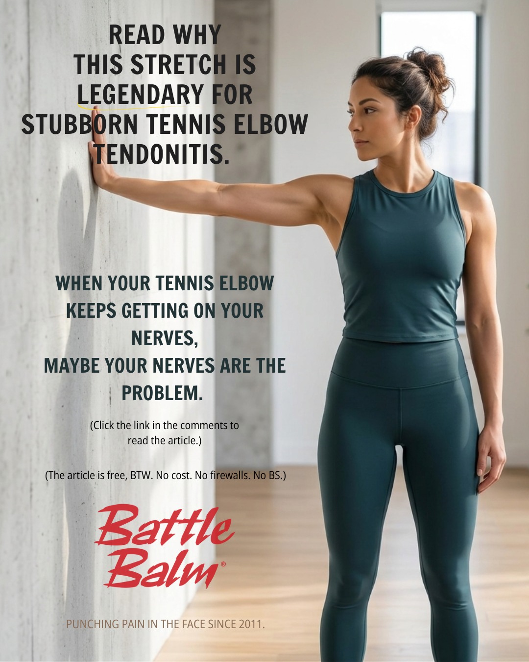Battle Balm Facebook ad: The Single Stretch to Relieve Tennis Elbow & Golfer's…