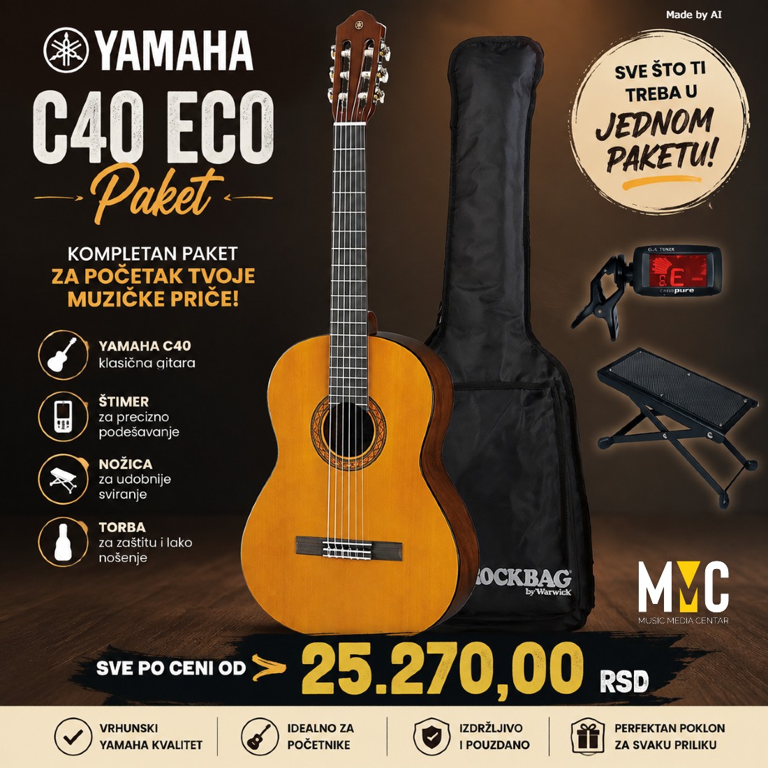 Music Media Centar Facebook ad: Yamaha C40 Eco paket