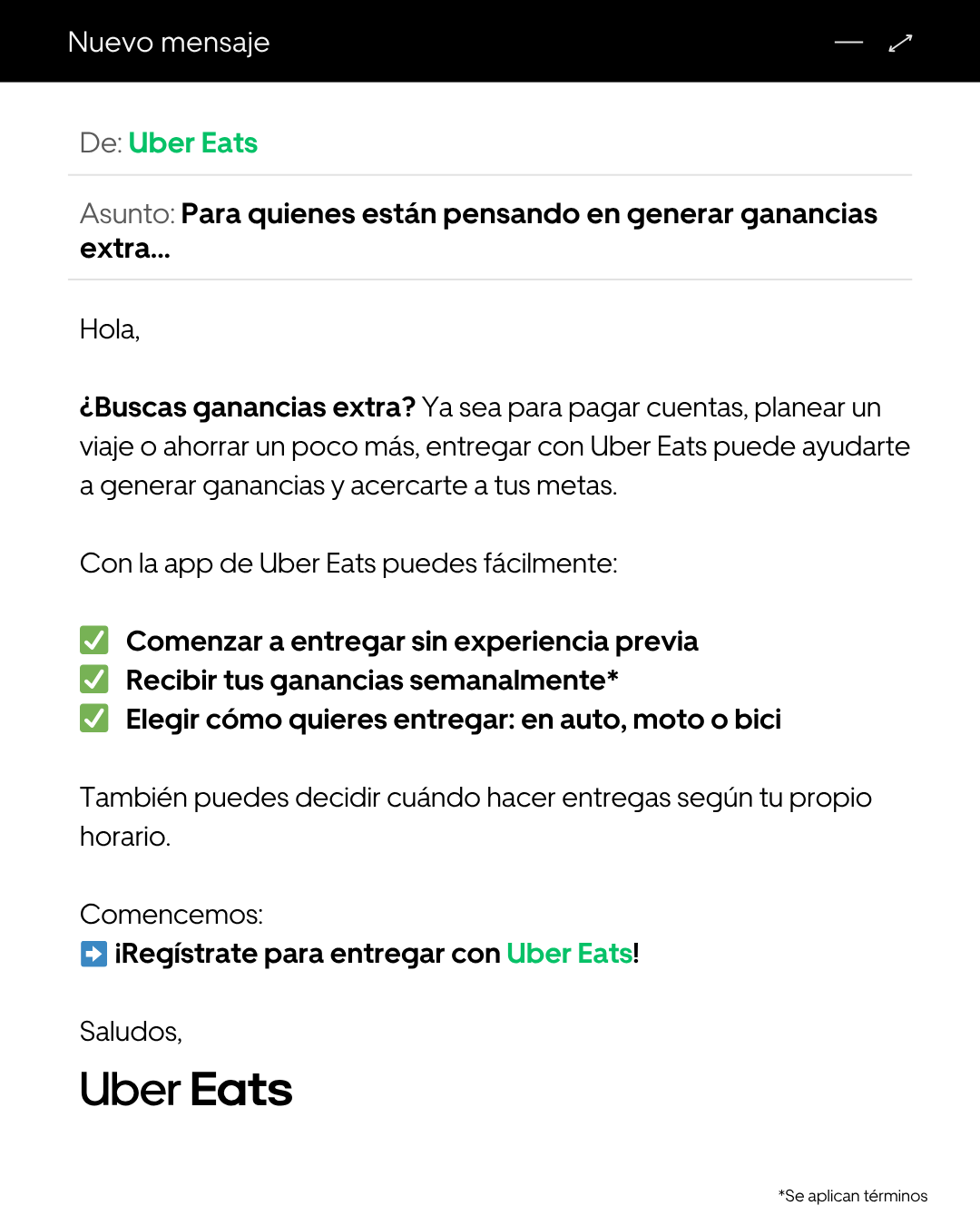 Uber Eats Facebook ad