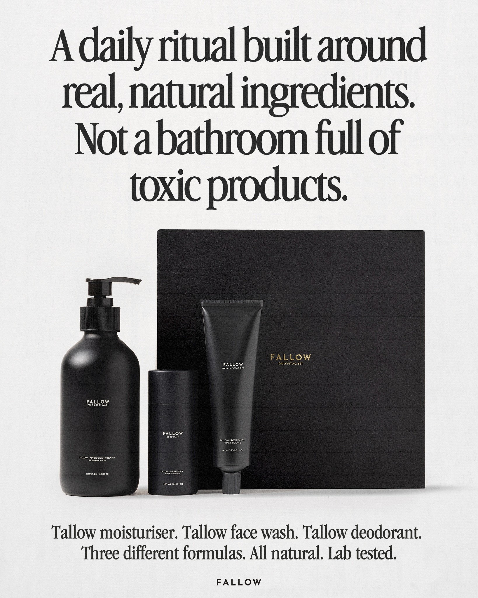 Fallow Skin Facebook ad: One set replaces everything