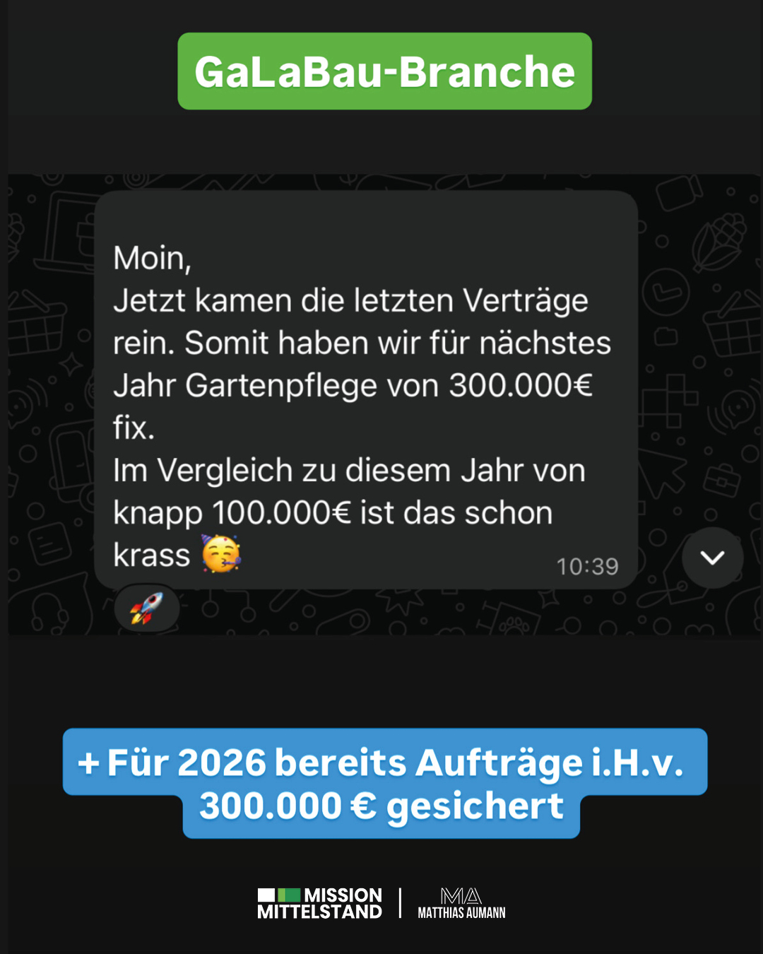 Matthias Aumann Facebook ad: 300.000 € für nächstes Jahr. Jetzt schon fix. GaLaBau.
