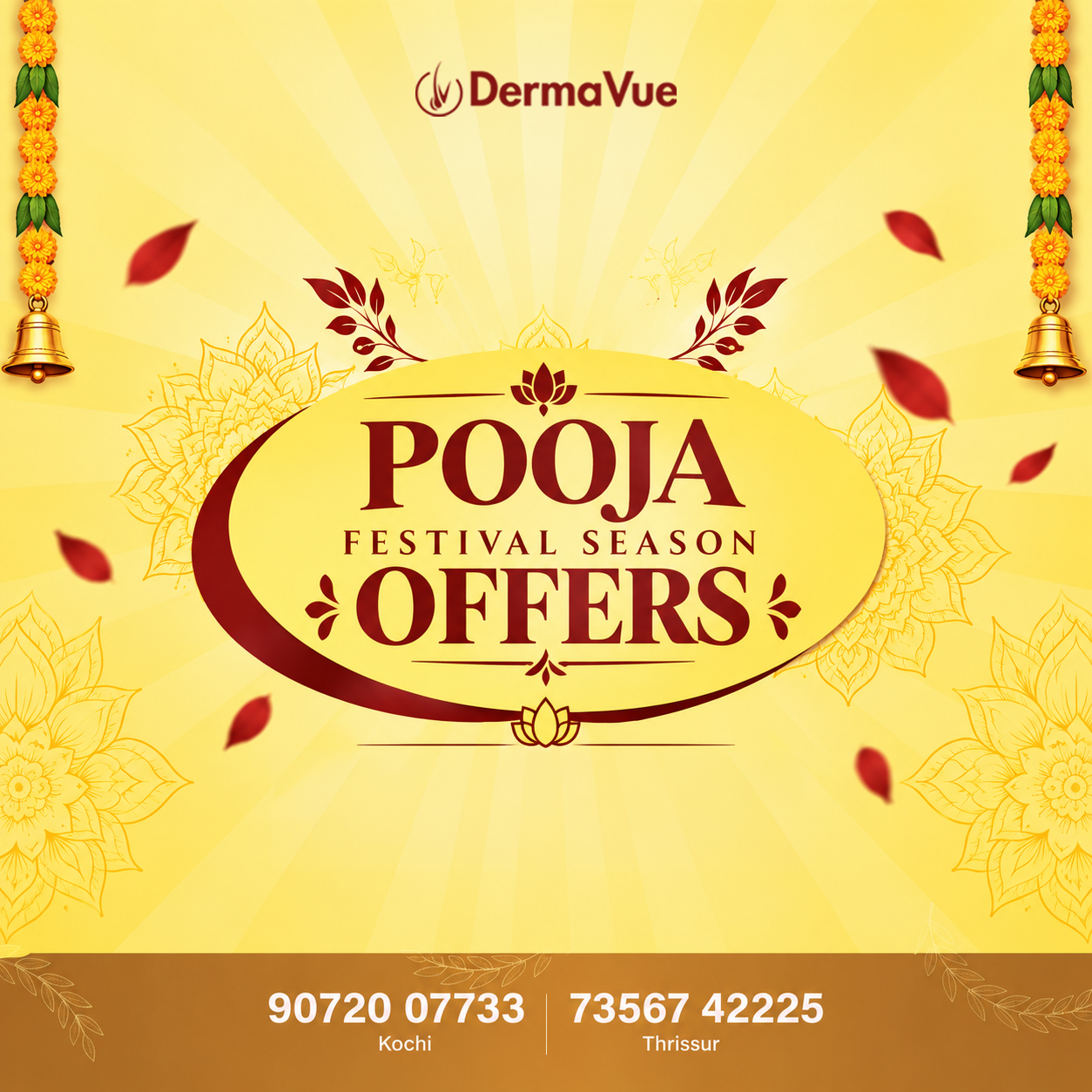 DermaVue Skin, Cosmetology & Hair Transplant Facebook ad: Celebrate this Pooja season with radiant, glowing skin!
