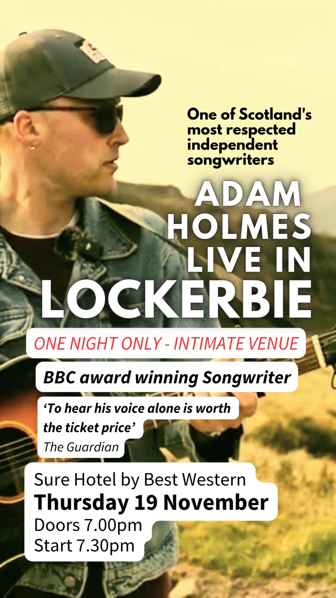 Adam Holmes Music Facebook ad: Lockerbie, Sure Hotel by Best Western