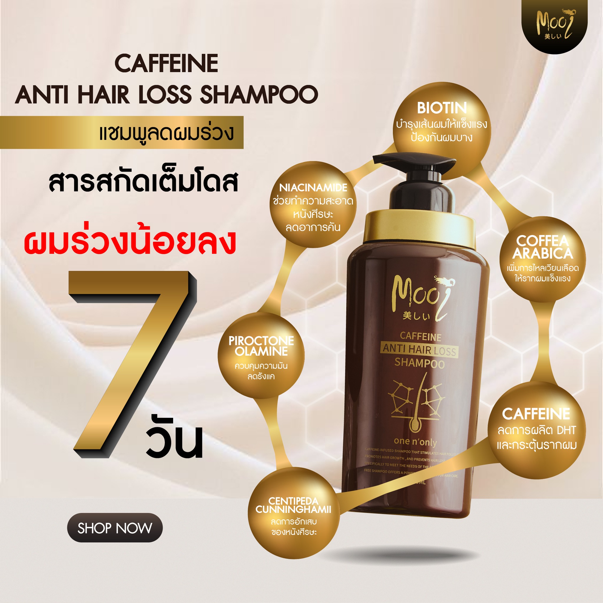 Mooi แชมพูลดผมร่วง สูตรCaffeine Facebook ad