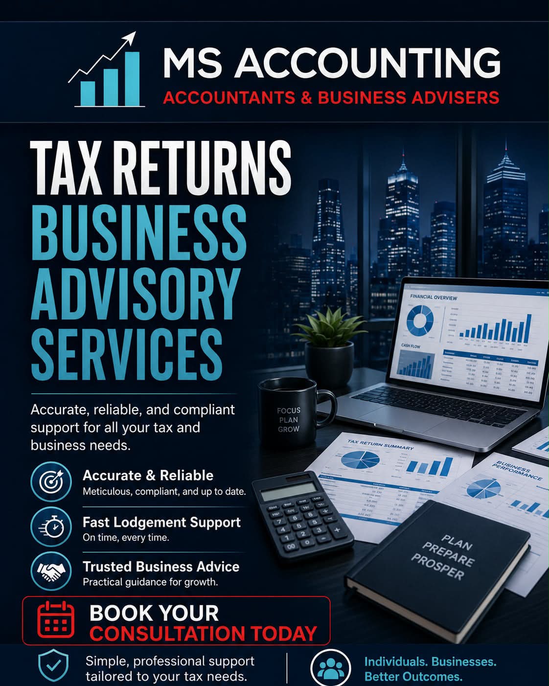 MS Accounting & Taxation Facebook ad: Individual & Business Tax Returns