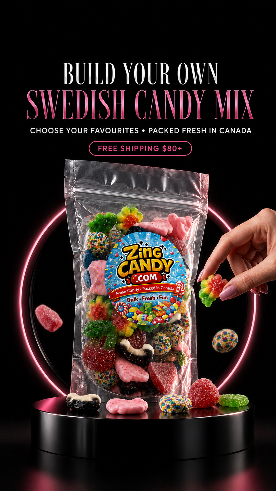 ZingCandy Facebook ad: Build Your Own Swedish Candy Mix