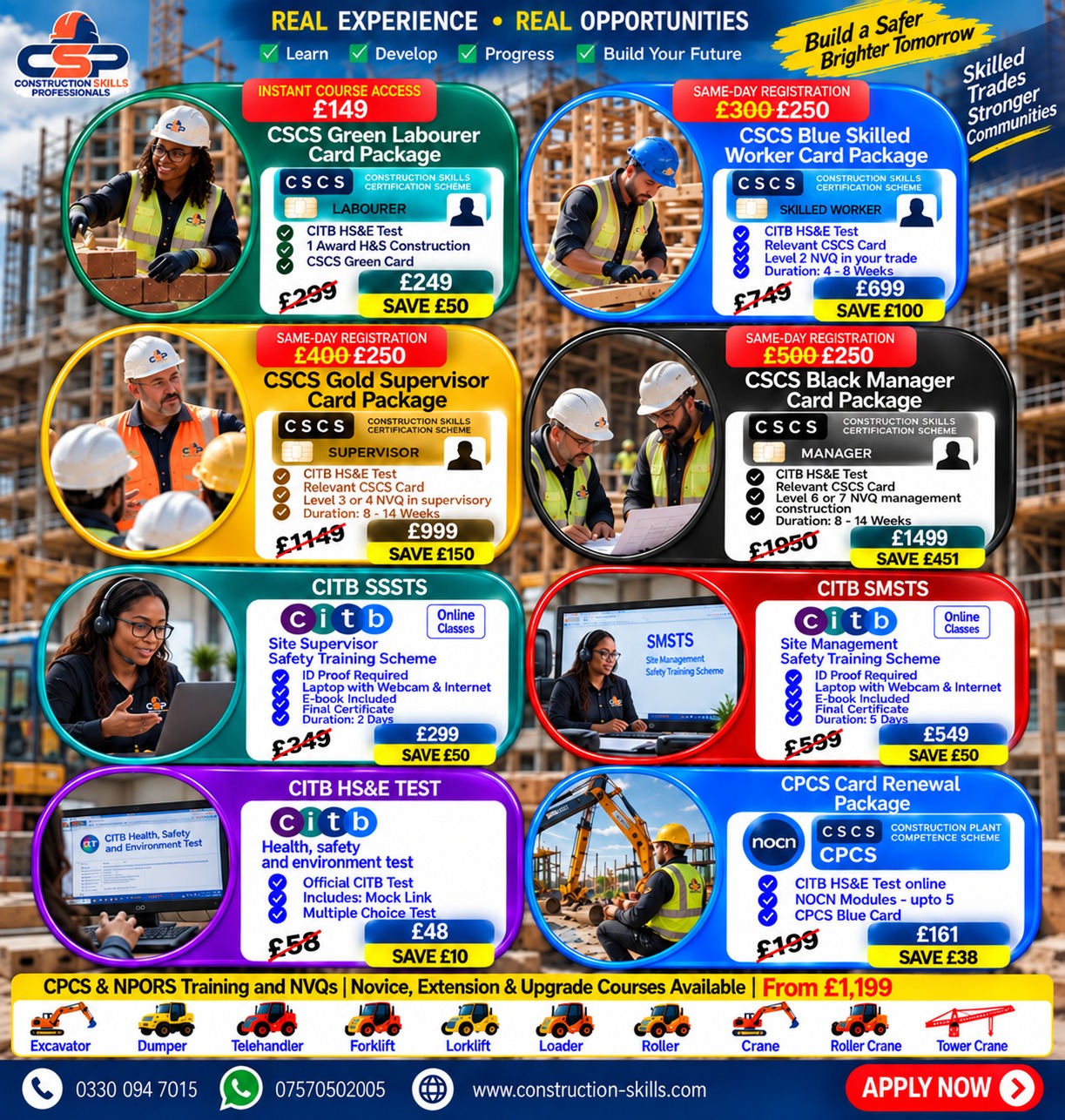 Construction Skills Professional Ltd Facebook ad: CSCS Cards, CITB Tests, Courses, NVQs, SMSTS, SSSTS & CPCS