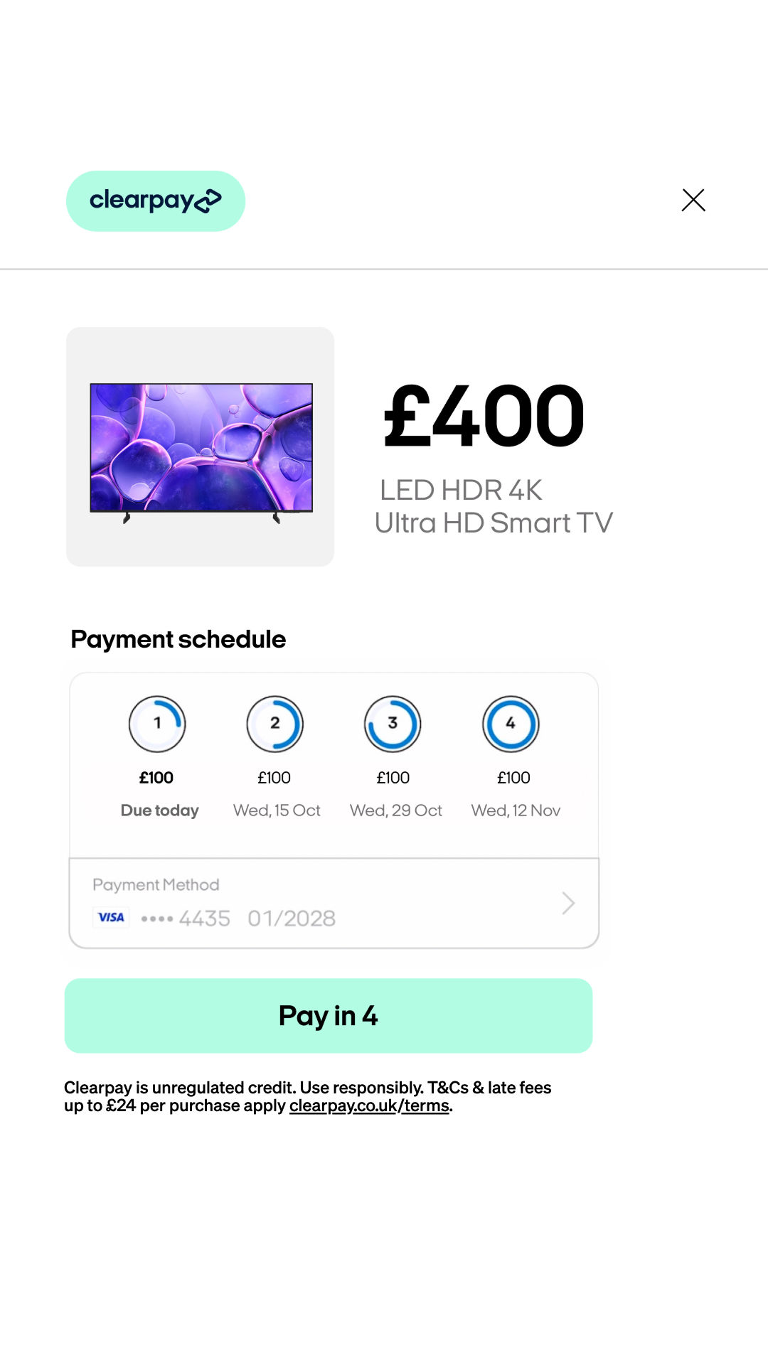 Clearpay Facebook ad