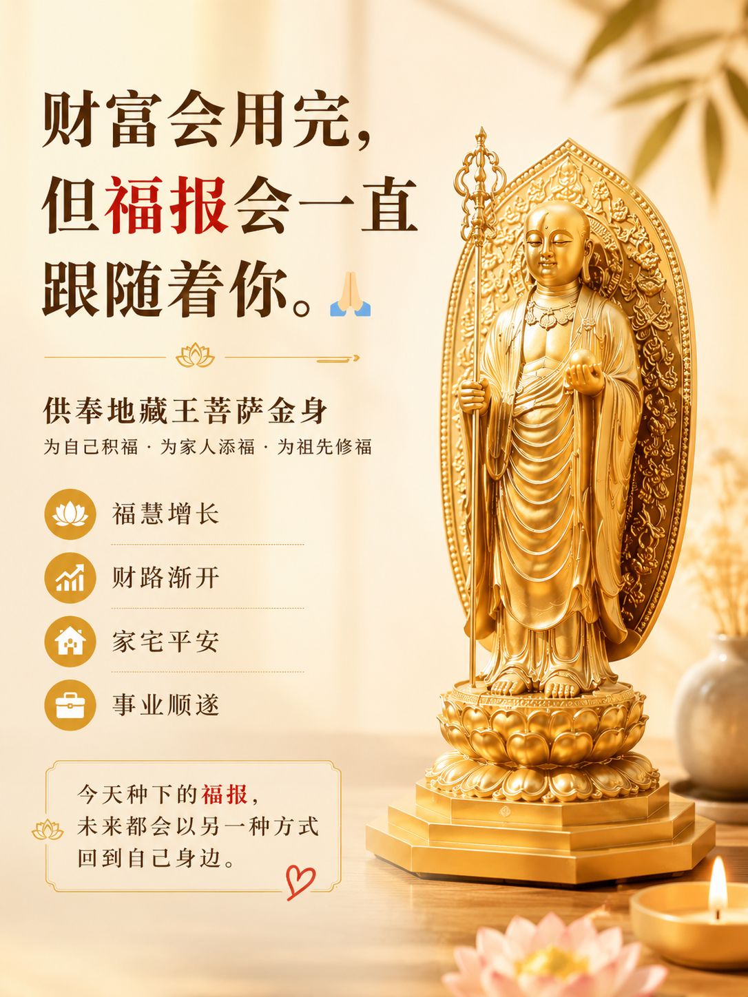 缘桑阁 Facebook ad: 很多人求财,却忘了财富的根源是福报。