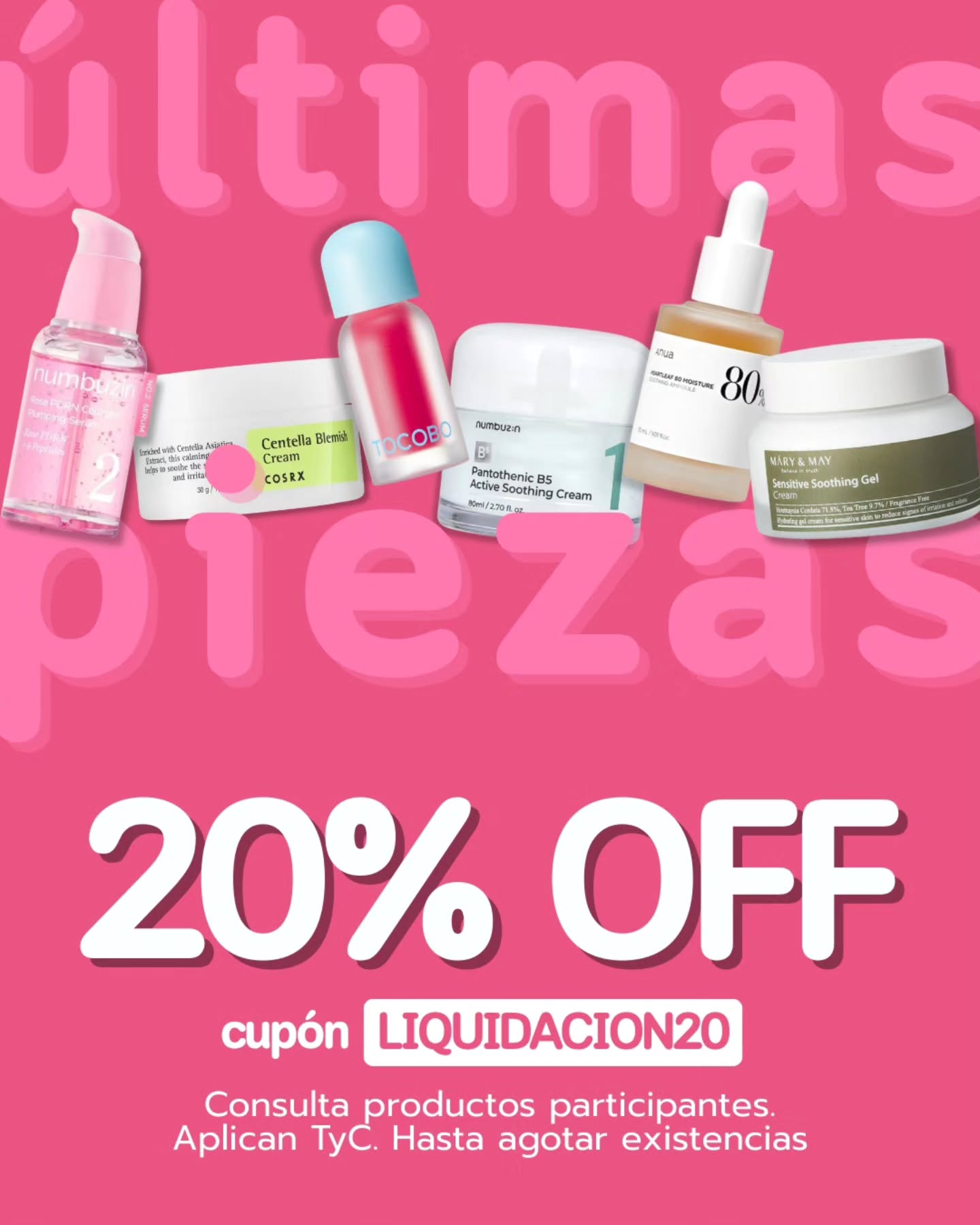 The K Beauty Store Facebook ad: ULTIMAS PIEZAS! Aprovecha 20% OFF sin mínimo de…