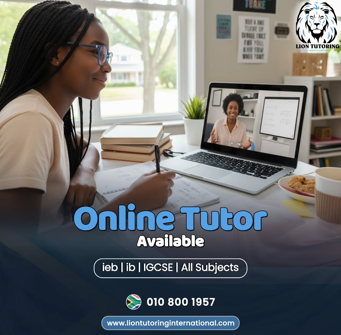 Lion Tutoring Facebook ad: Online Tutoring Available