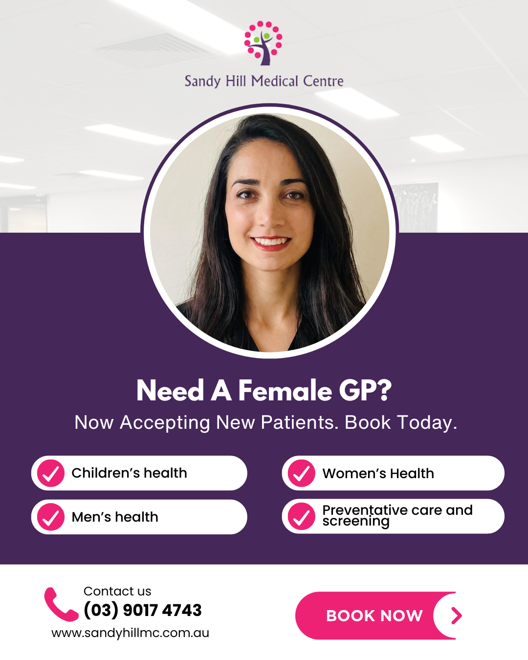 Sandy Hill Medical Centre Facebook ad: Dr Delaram Sadreddini, Now Accepting Patients