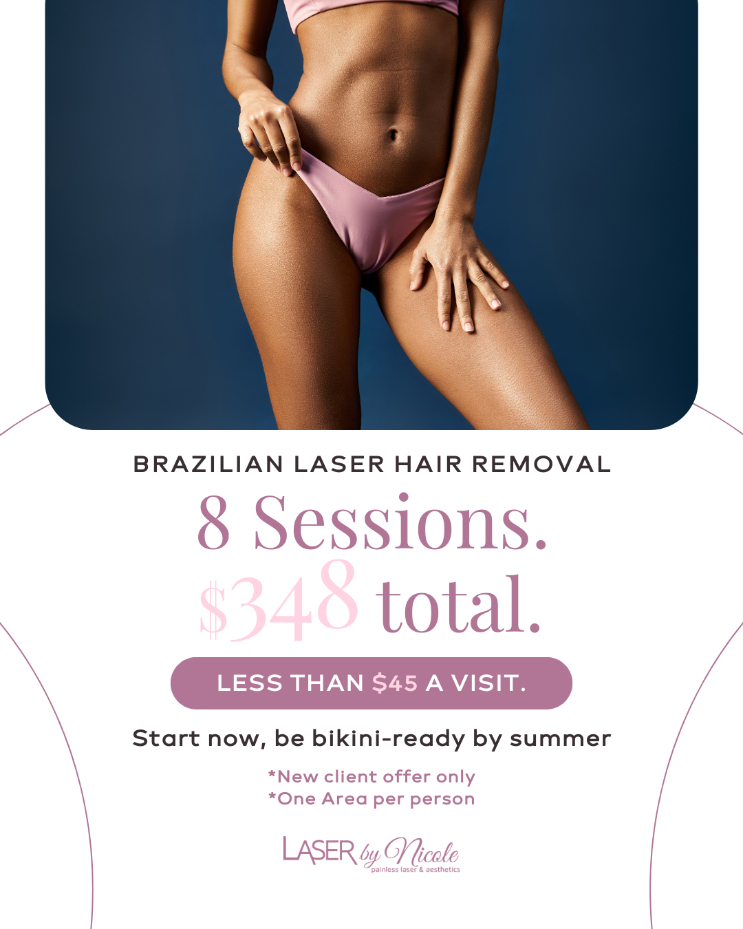 Laser by Nicole Facebook ad: Brazilian Laser Hair Removal, 8 Sessions for $348