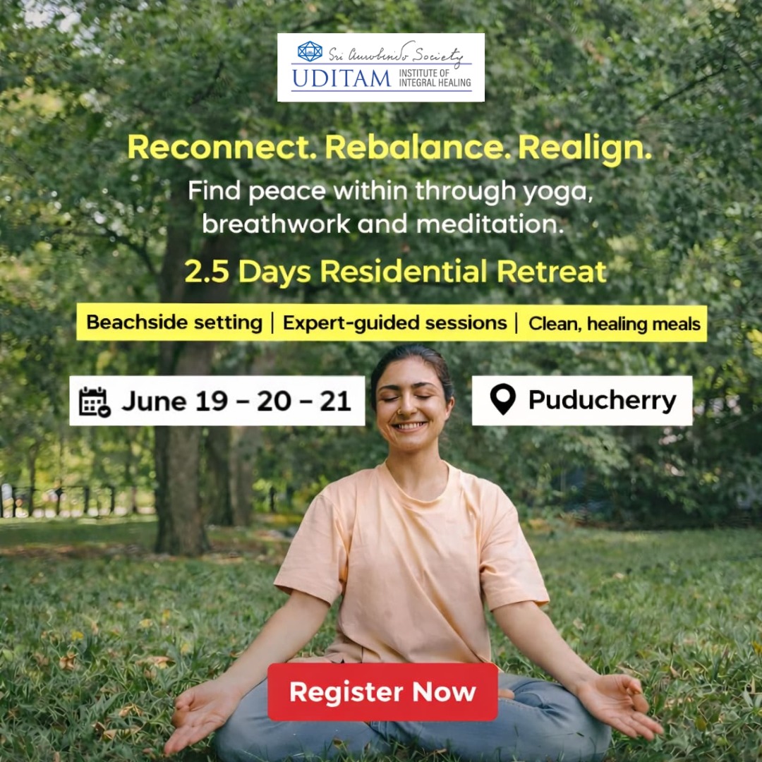 Uditam Integral Healing Facebook ad: 2.5-Day Yoga Retreat in Pondicherry, Register Now!