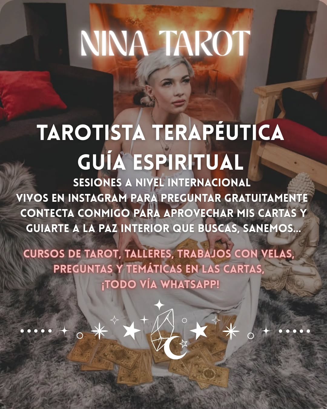 La Nina Tarot Facebook ad: Soy Nina Tarot, Tarotista terapéutica y guía espiritual.