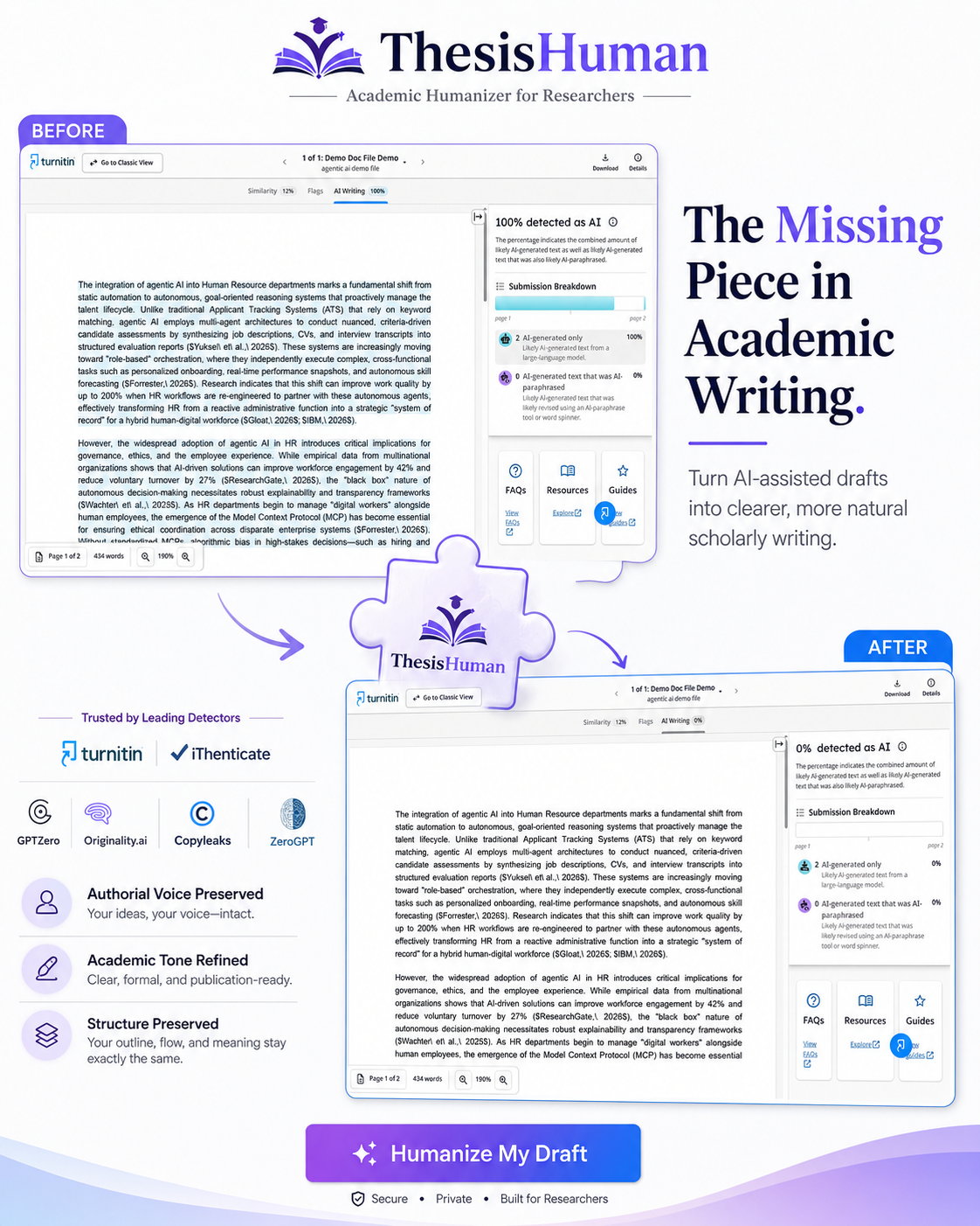 ThesisHuman Facebook ad: Make your AI text undetectable in one click with…