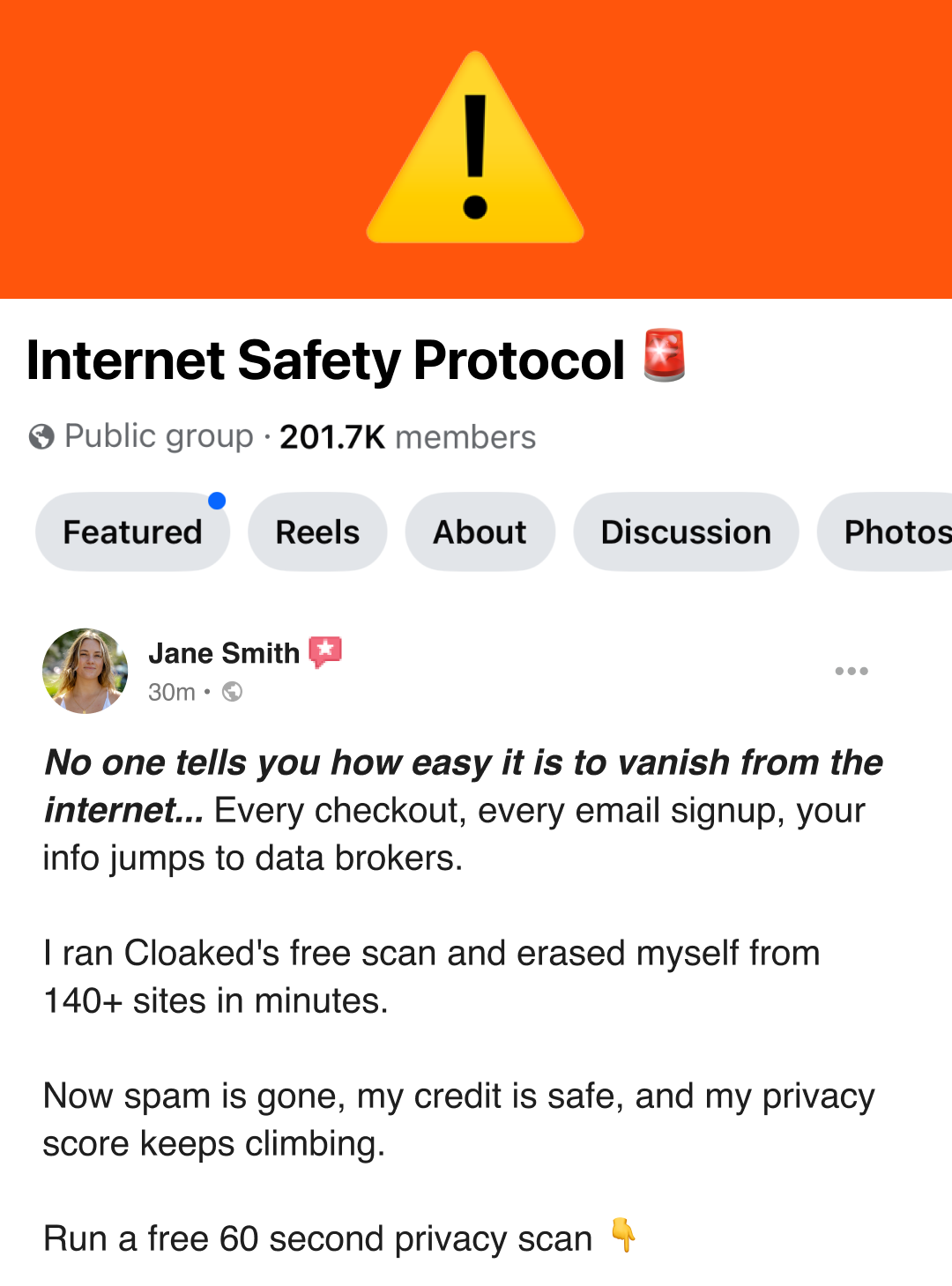 Cloaked Inc. Facebook ad