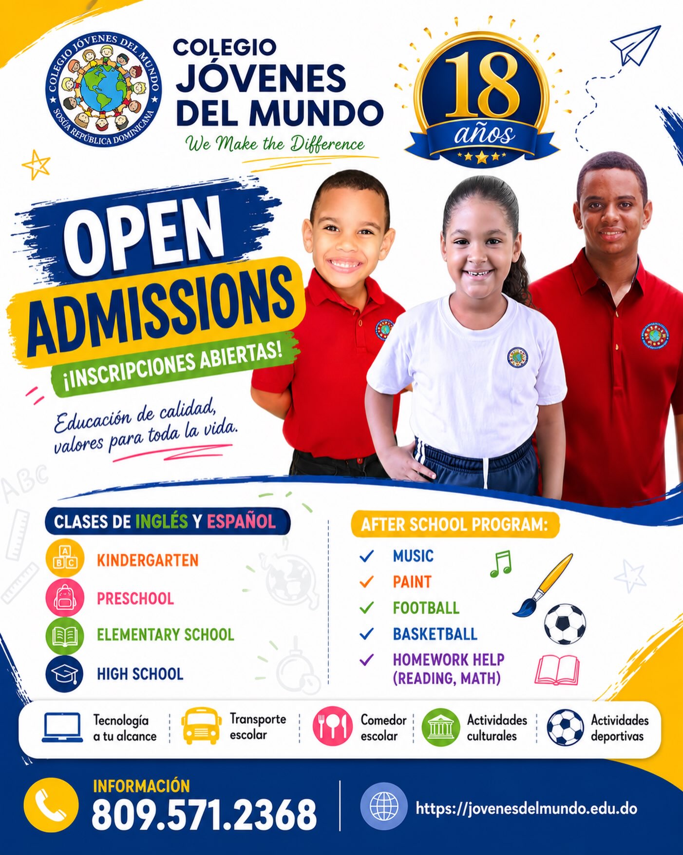 Colegio Jóvenes del Mundo - Children's World Facebook ad: ¡El mejor lugar para crecer, aprender y soñar!