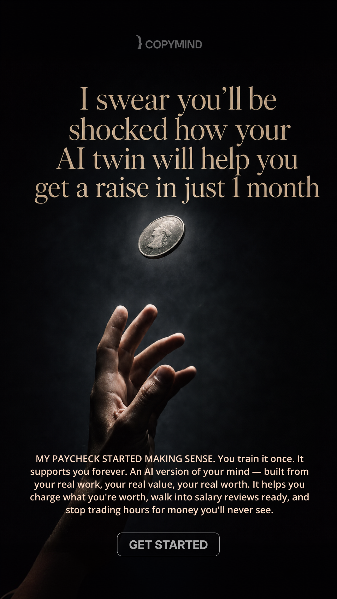 Copymind's money&career coach Facebook ad: Join thousands who've transformed their careers, their…