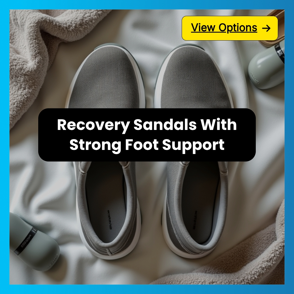 ExploreAnswers Flare Facebook ad: Recovery Sandals With Strong Foot Support.
