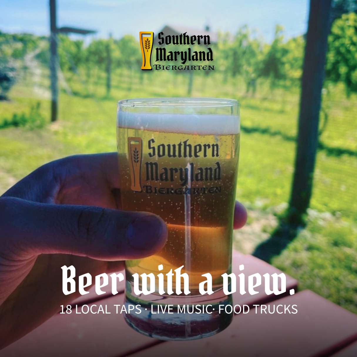 Southern Maryland Biergarten Facebook ad: Local Beer, Vineyard Views