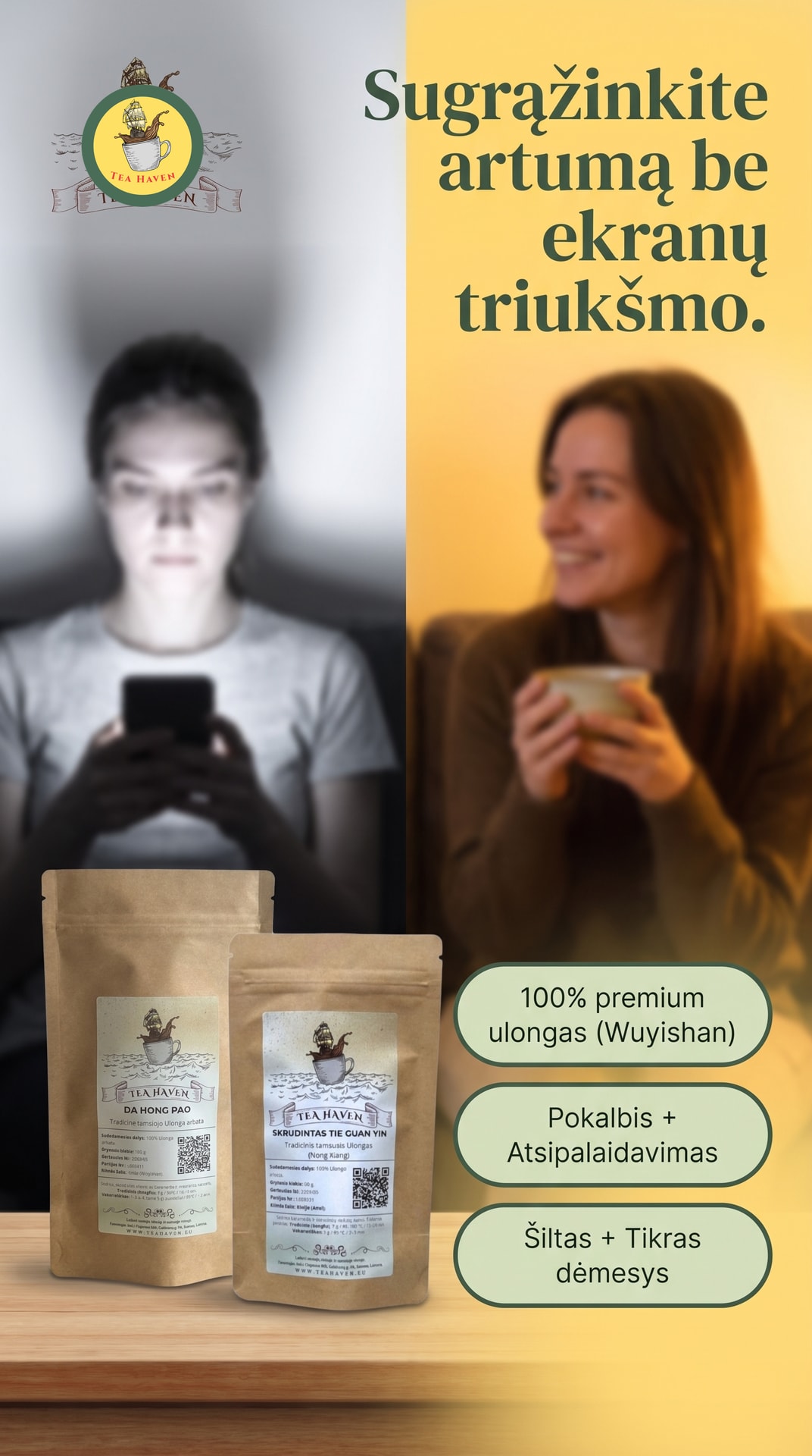 Tea Haven Facebook ad: Tavo mygtukas išjungti darbo dieną