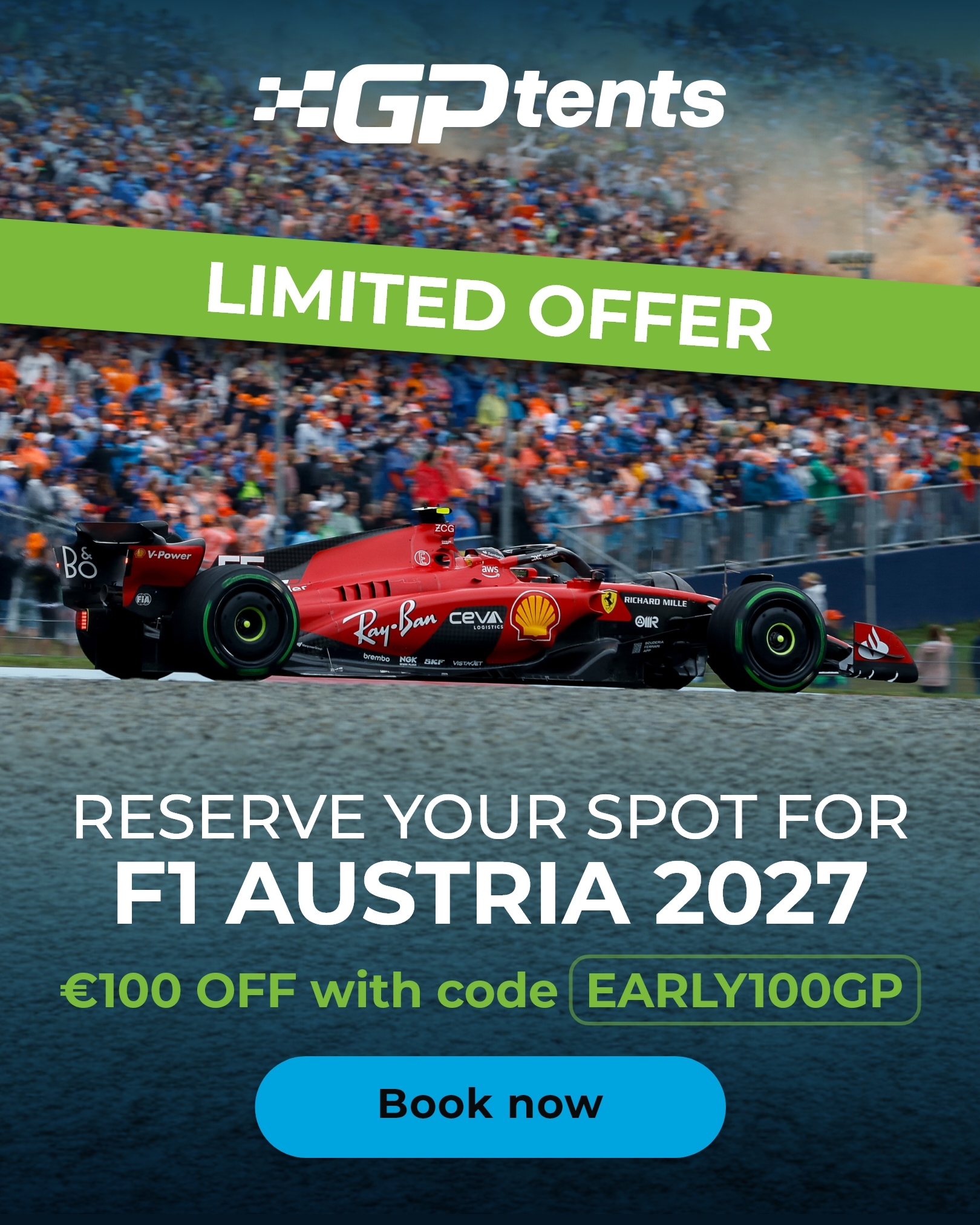 GPtents Facebook ad: Use code EARLY100GP for €100 OFF.