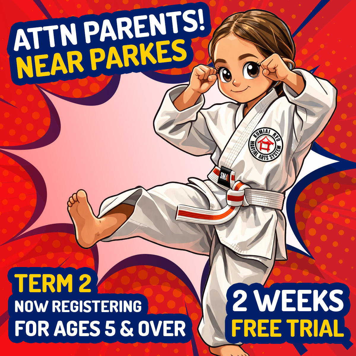 Kumiai Ryu Parkes Facebook ad: Try 2 FREE weeks of Kids Karate- Parkes