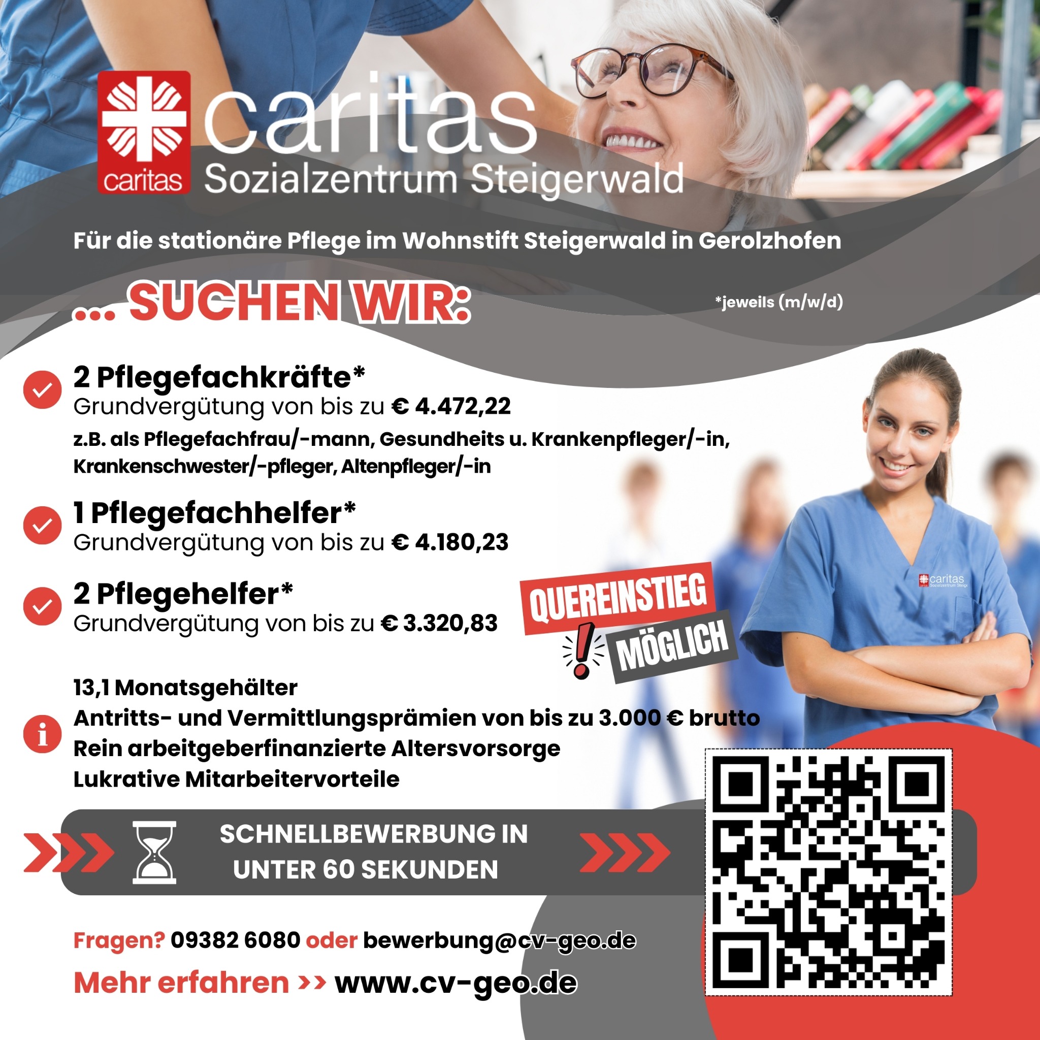 Caritas Sozialzentrum Steigerwald Facebook ad: Pflegekäfte gesucht!