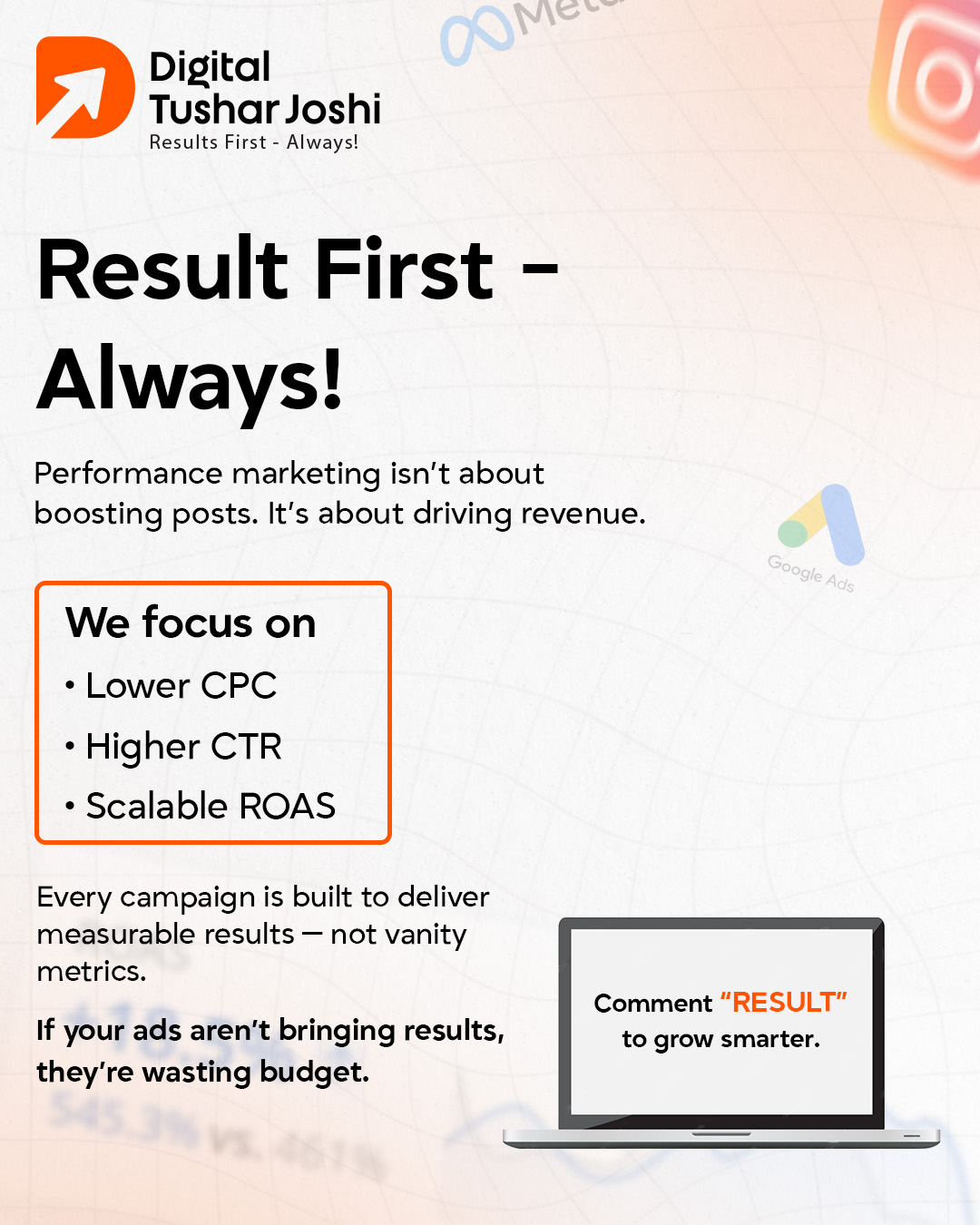 Digital Tushar Joshi Facebook ad: Result First, Always