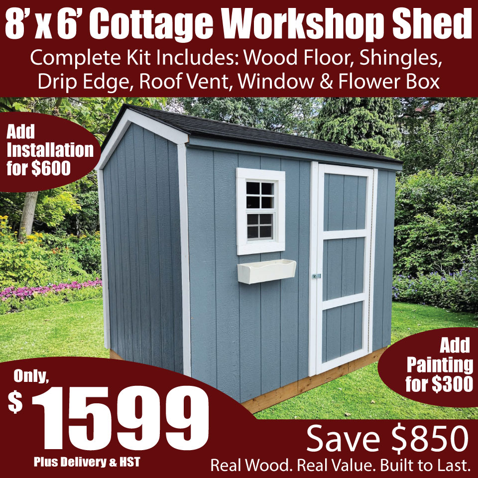 Shed In A Day Facebook ad: Introducing our 8'x6' Cottage Workshop Shed Bundle Special