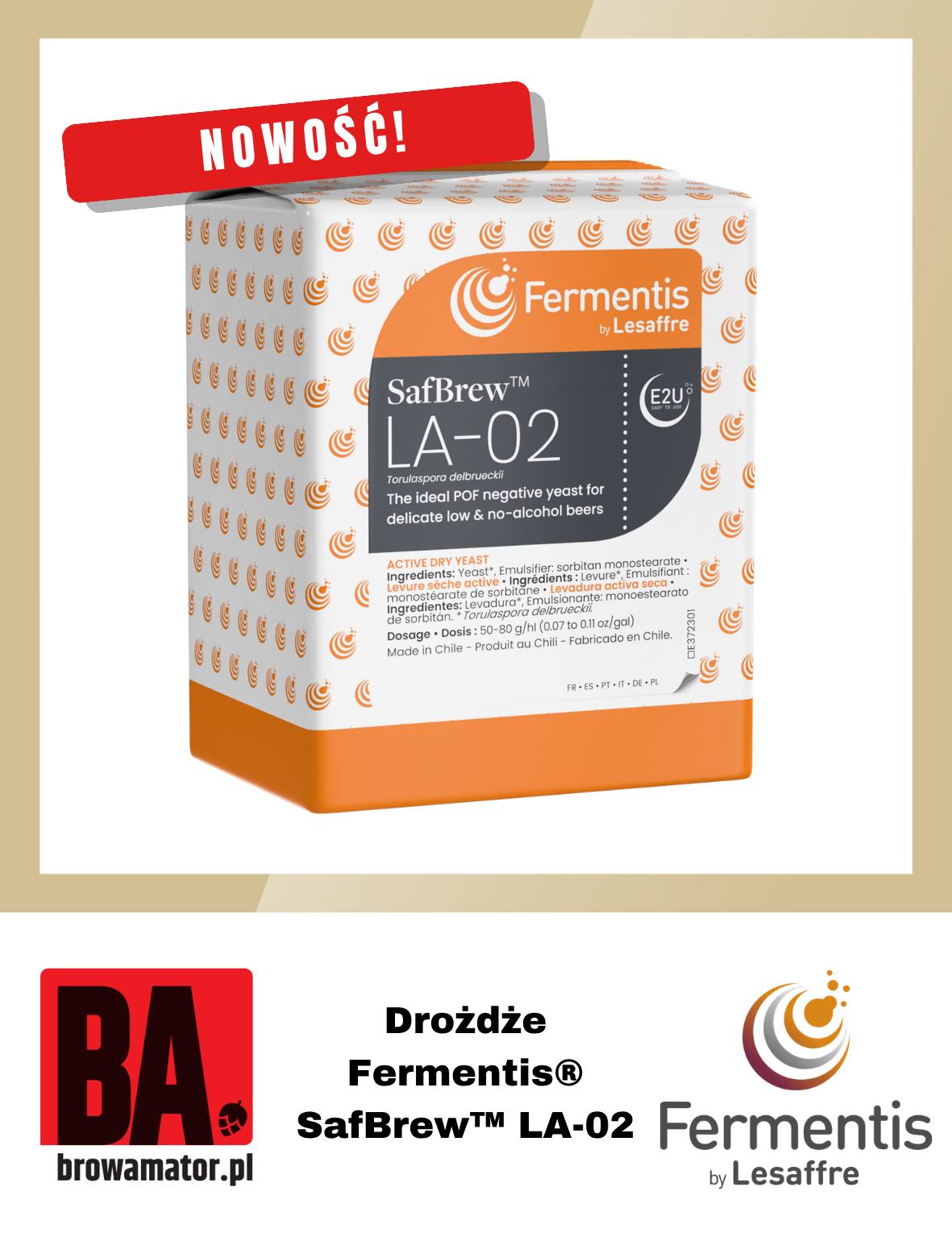 Browamator Facebook ad: Nowość! Drożdże do piw bezalkoholowych SafBrew LA-02…