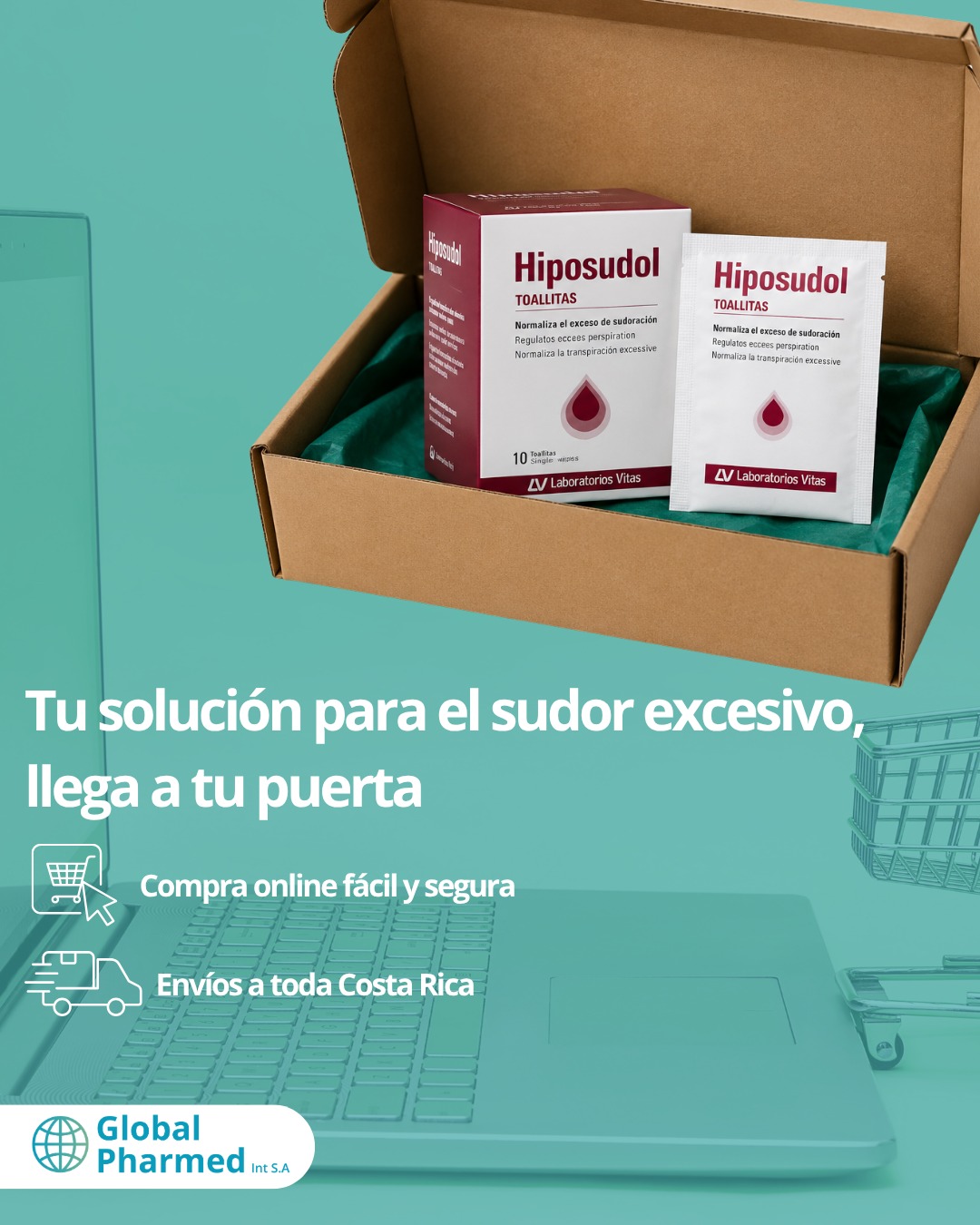 Global Pharmed Costa Rica Facebook ad: ¿El sudor excesivo afecta tu día a día?