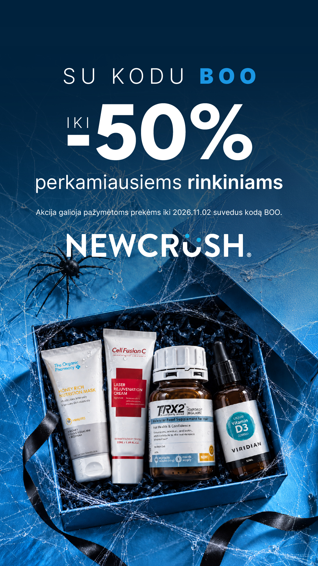 Newcrush Facebook ad: Su nuolaidos kodu BOO iki -30% nuolaidos