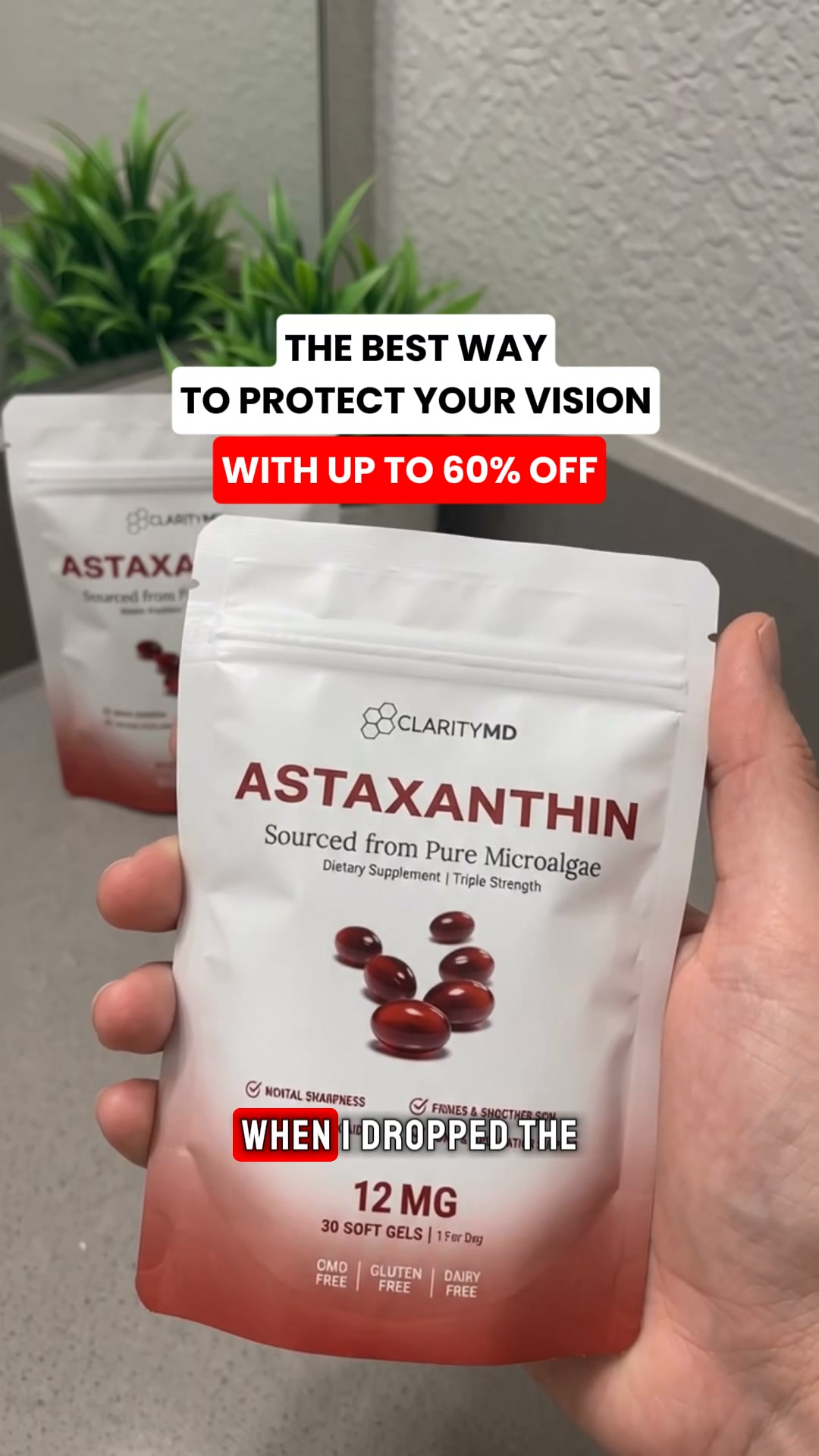 The Vitality Checkpoint Facebook ad: Clinically Dosed Astaxanthin, No Fillers, Just Results