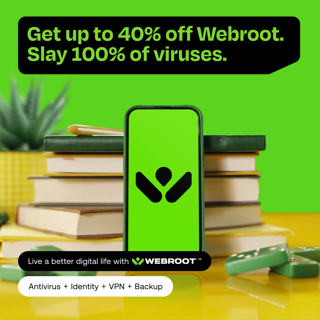 Webroot Facebook ad: Save Up to 40% Today