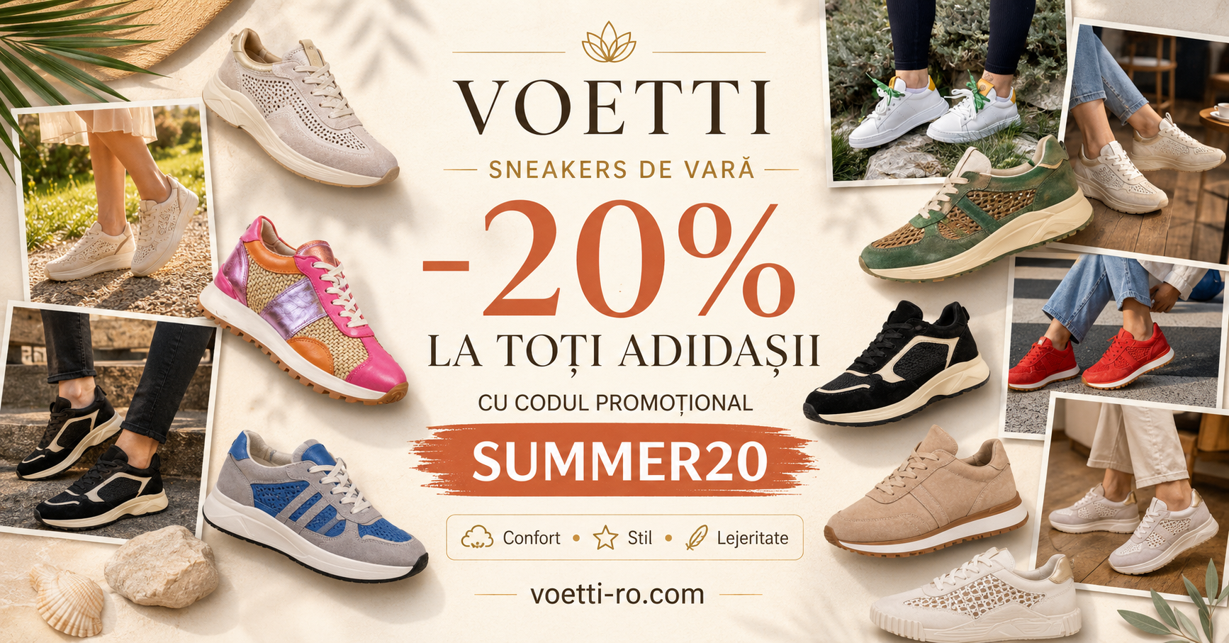 Voetti Shoes Romania Facebook ad: -20% la toți adidașii VOETTI