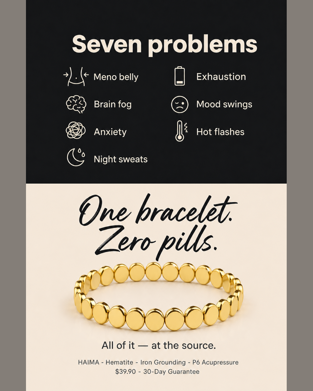 Dr. Ellen Hart Perimenopause & Hormone Health Facebook ad: Haima Hematite Bracelet | Your Natural Menopause Solution